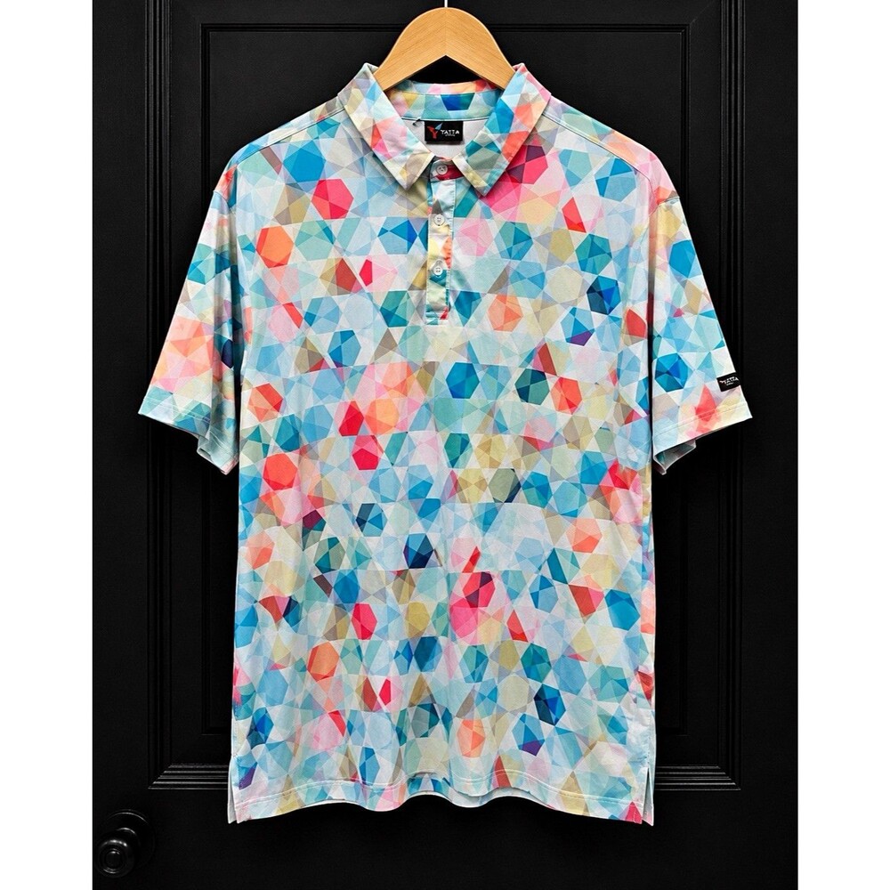 Yatta Golf Men's Multicolor Geometric Stretch Knit Golf Polo Shirt L